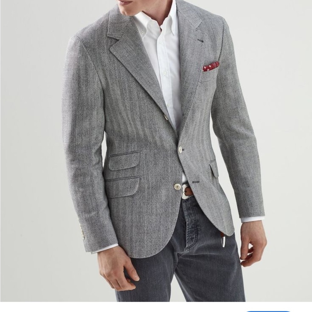 Brunello Cucinelli Gray Herringbone Blazer